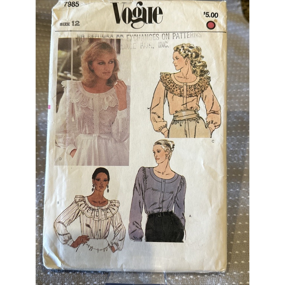 VOUGE Ruffle Top Scoop Neck SZ 12 Very Easy 8049 Sewing Pattern Uncut 80s Boho
